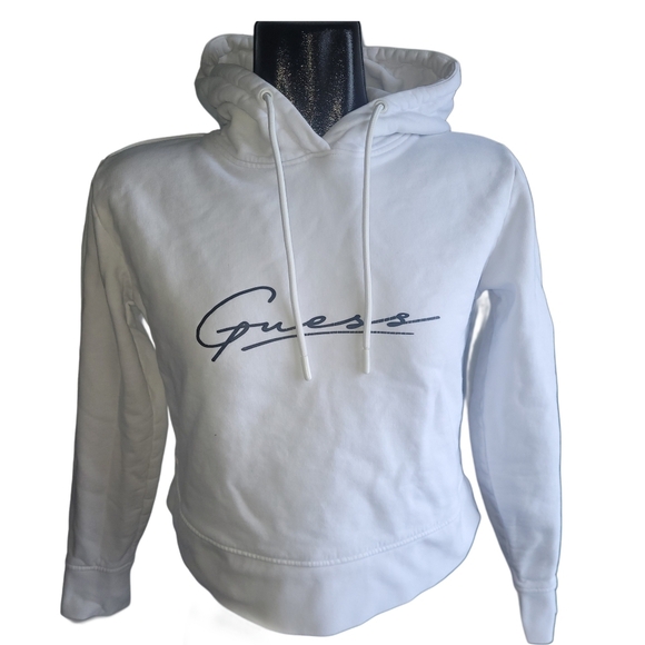 Guess Active White Cropped Pullover Hoodie S - Picture 2 of 8